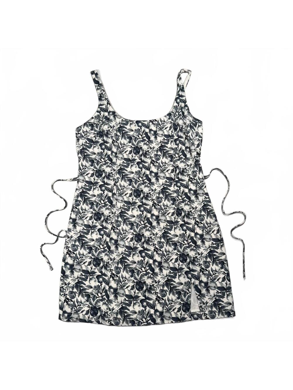 Abercrombie & Fitch Mini Dress Large Black White Citrus Orange Print Side Tie